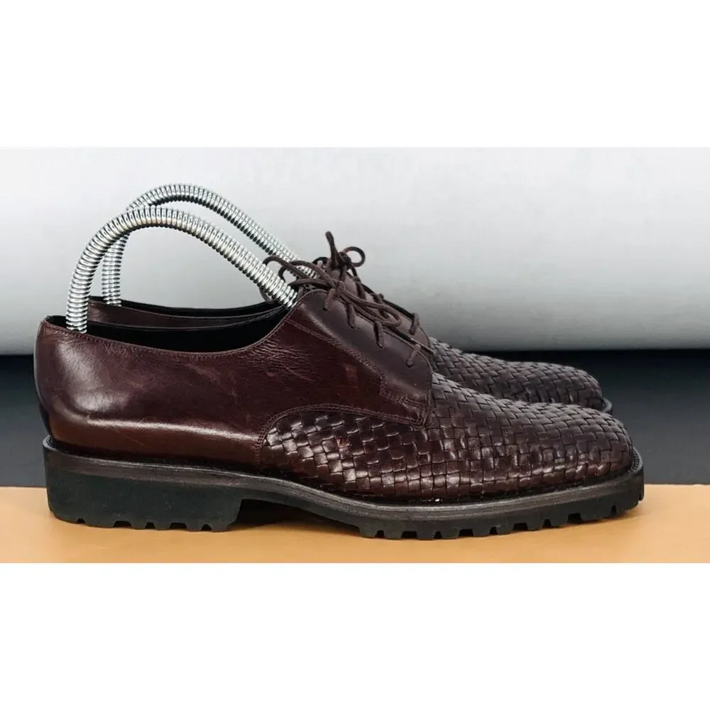 Mezlan Mens Bwn Dk Burgandy Woven Leather Derby Vibram Sole Spain Sz 9M